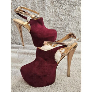 Scene Kenya Burgundy Faux Suede Gold Metallic Platform Stilettos High Heels 9.5‎